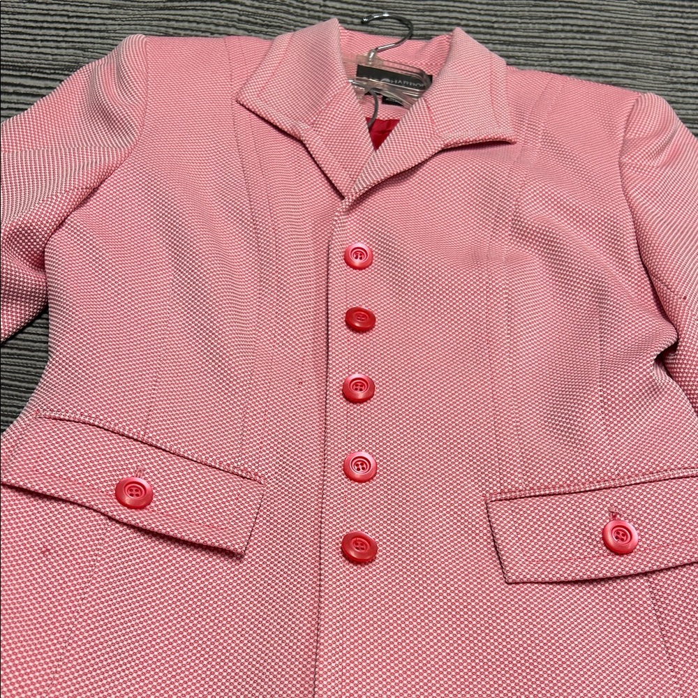 Sag Harbor Pink and Red Women's Blazer with its skirt.  Five buttons on front b - Picture 4 of 6